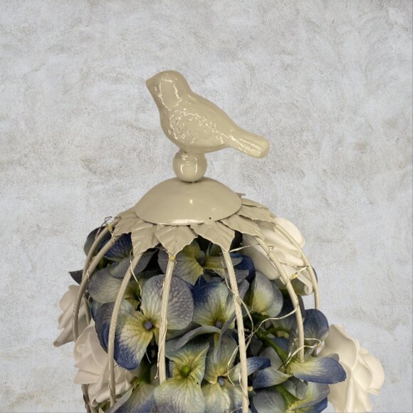 WHITE BIRDCAGE -- Centerpiece, Blue Hydrangeas, Fairy Lights, Wedding, Shower - Picture 2 of 9